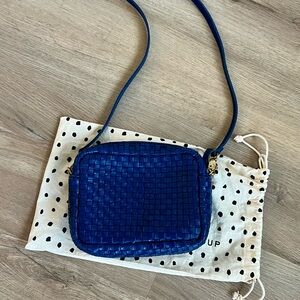 Clare V Midi Sac Blue Woven Crossbody Bag